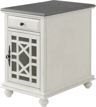 Svensson Home Elegant Chairside End Table with Power, White with Grey Top