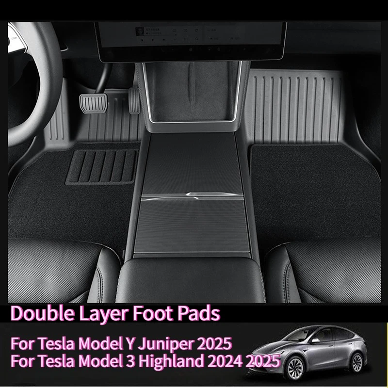 

For Tesla Model Y Juniper Model 3 Highland 6PCS Double-layer Foot Pads TPE Waterproof Wear-resistant Floor Mats Car Accessories
