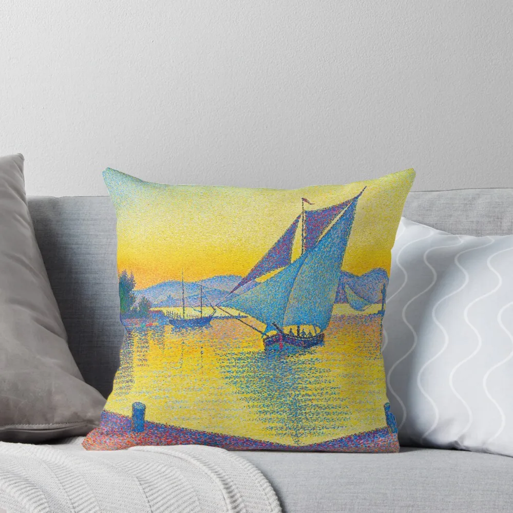 

HD PAUL SIGNAC - Le Port au soleil couchant, Opus 236 (Saint-Tropez) 1892 Throw Pillow Cusions Cover Cushion Cover Luxury pillow