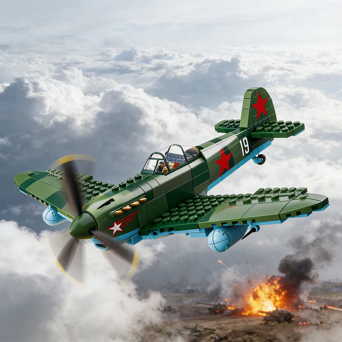 

Набор строительных блоков для сборки военного самолета - модель советского истребителя времен Второй мировой войны, более 300 деталей, совместимые кирпичики, подарок для детей