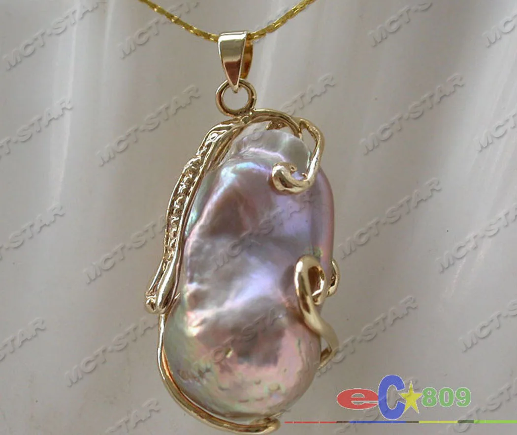 p3077 Huge 16mmx28mm Baroque Lavender Keshi Reborn Pearl Chain Pendant