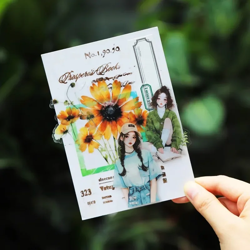 15Sheets PET Sticker Pack Memory Polaroid character border Background Account Material package Scrapbook cut 115*77mm