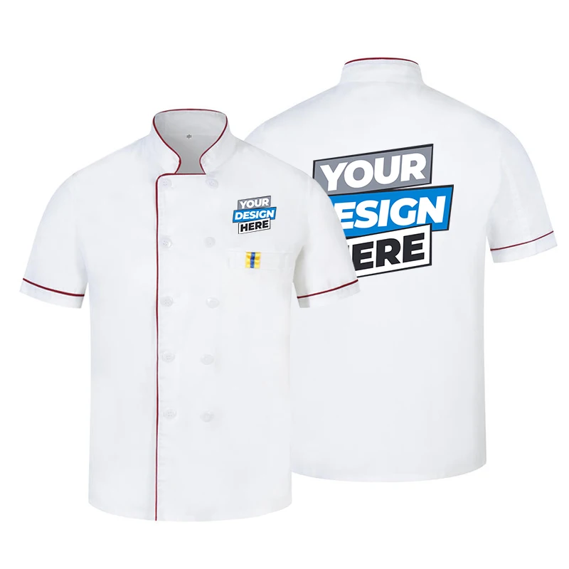 Uniforme de Chef con estampado de logotipo personalizado, cocina, panadería, cafetería, servicio de comida, ropa de cocinero transpirable de manga corta, chaqueta de camarero, monos
