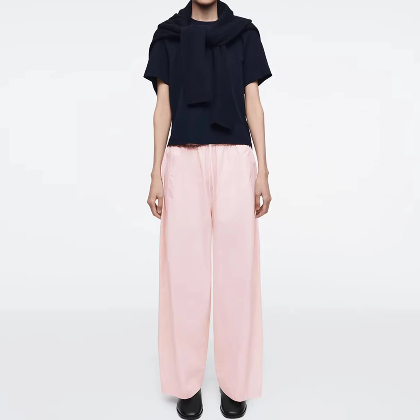 Fashionable Simple Style Women's Trousers Autumn Winter Loose Fit Straight Leg Pants Casual Comfortable Elastic Waist