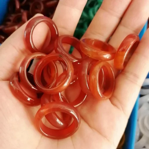 100/50pcs Wholesale Natural Brazil Red Agate Stone Ring Gemstone Band Rings 8-9#