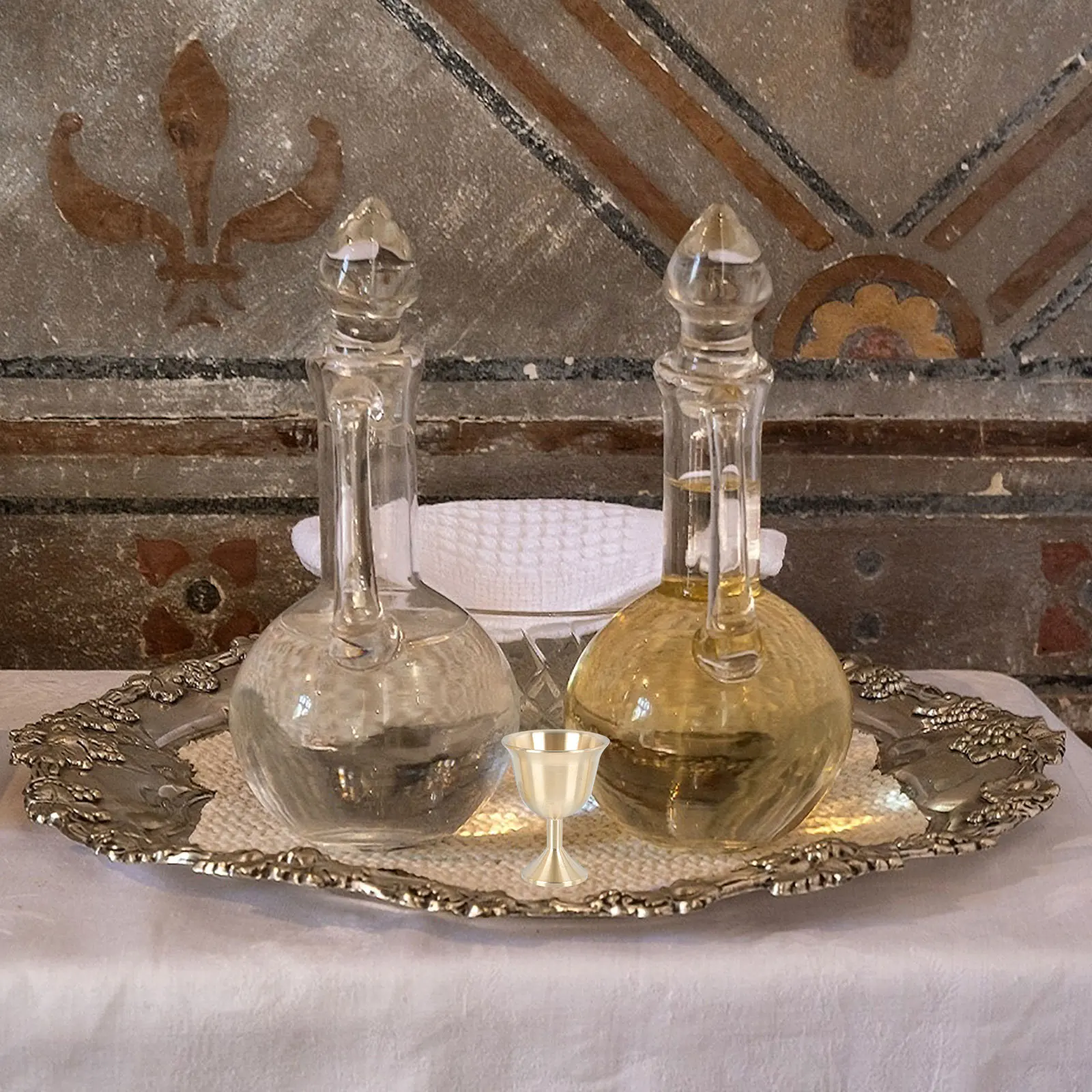 

3pcs Copper Wine Retro Temple For Decorative Use Luxury Holy Cups Desktop Cup Fortune Wealth God Cup Temple Offerings