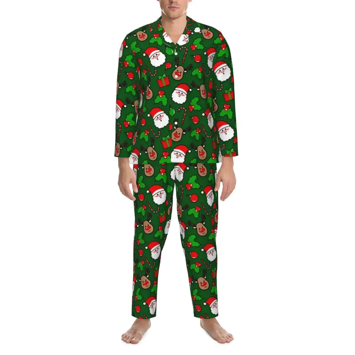 

CHRISTMAS RUDOLPH And SANTA CLAUS Pajamas Man Cute Daily Sleepwear Autumn 2 Pieces Casual Loose Oversize Custom Pajamas Set