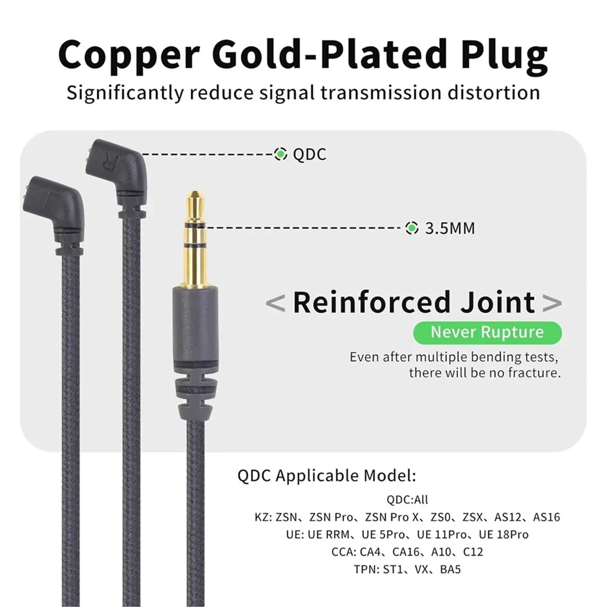 【A03R~】 2 Pin Earphone Replacement Cable for , , , , AS16, ZS10pro, ZSN, ZEX Etc QDC Plug Series