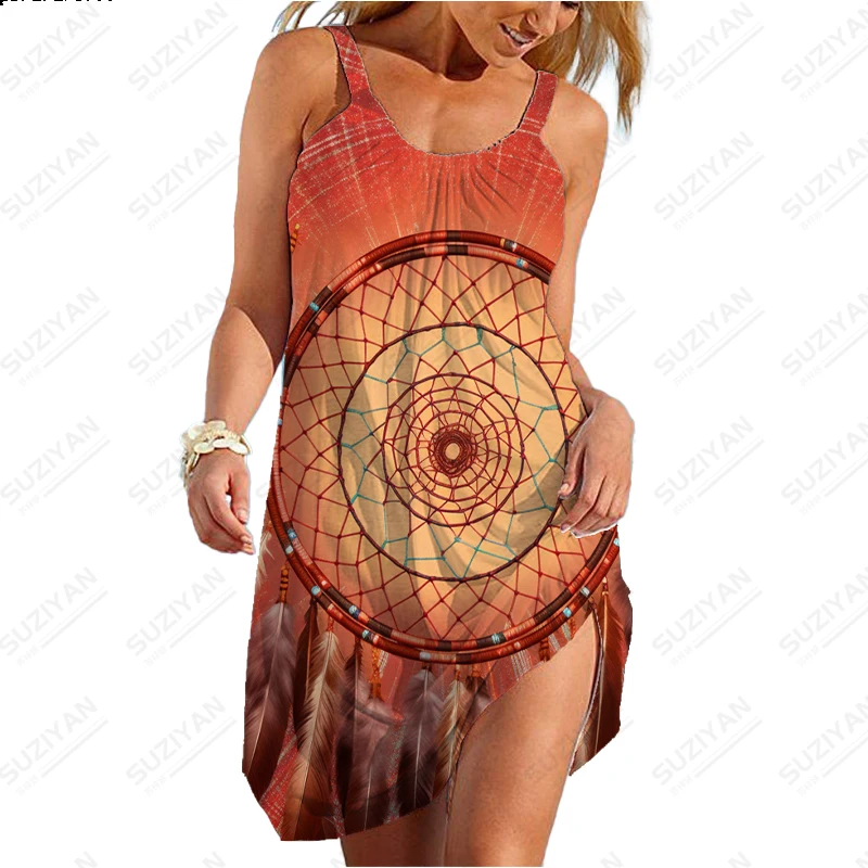 Dreamcatcher Wind Chimes 3D Printing Dress Women's Comfortable Breath Dress Casual Sleeveless Dress Summer High-quality Dress