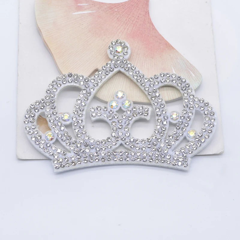 6Pcs 84*58mm Padded Crown Shaped Rhinestone Applique for DIY Clothes Crafts Decor Patches Headwear Hair Bow Accessories