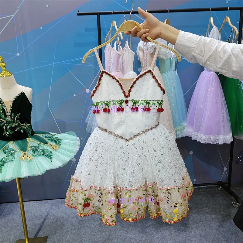 

Professional Custom Size Kids Girls Cherry Radish Performance Wear White Green The Nutcracker Ballet Dance Costumes