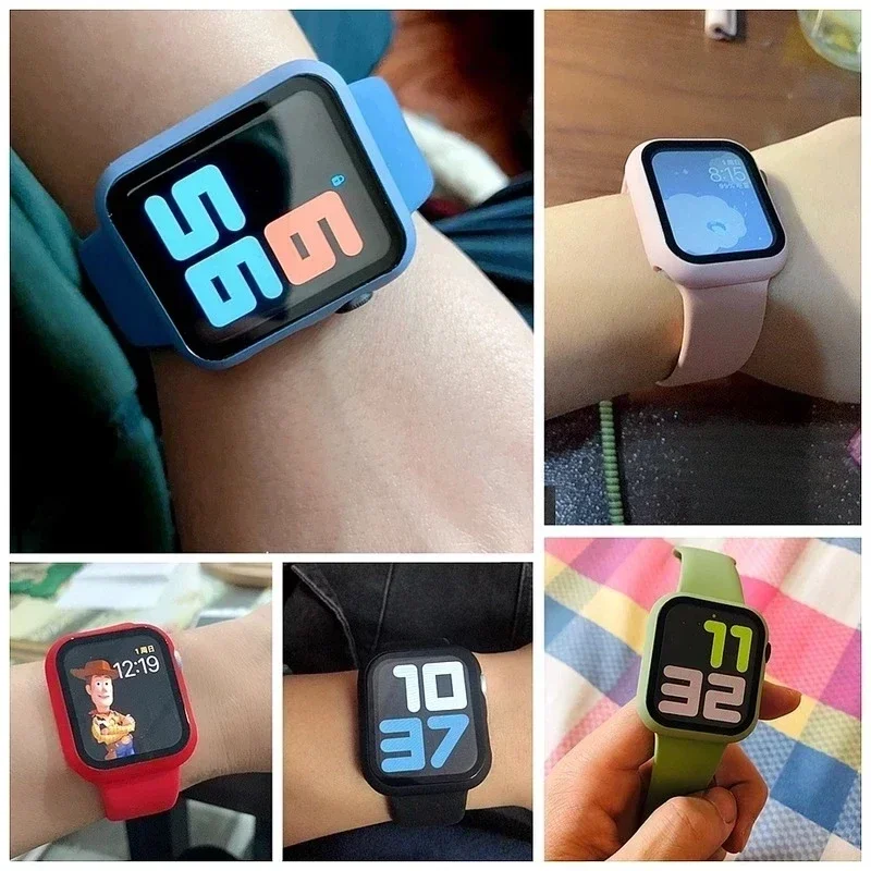 Vetro + custodia + cinturino per cinturino Apple Watch 44mm 41mm 45mm 40mm 38mm 42mm bracciale in Silicone serie iWatch 9 8 3 4 5 6 se 7 cinturini