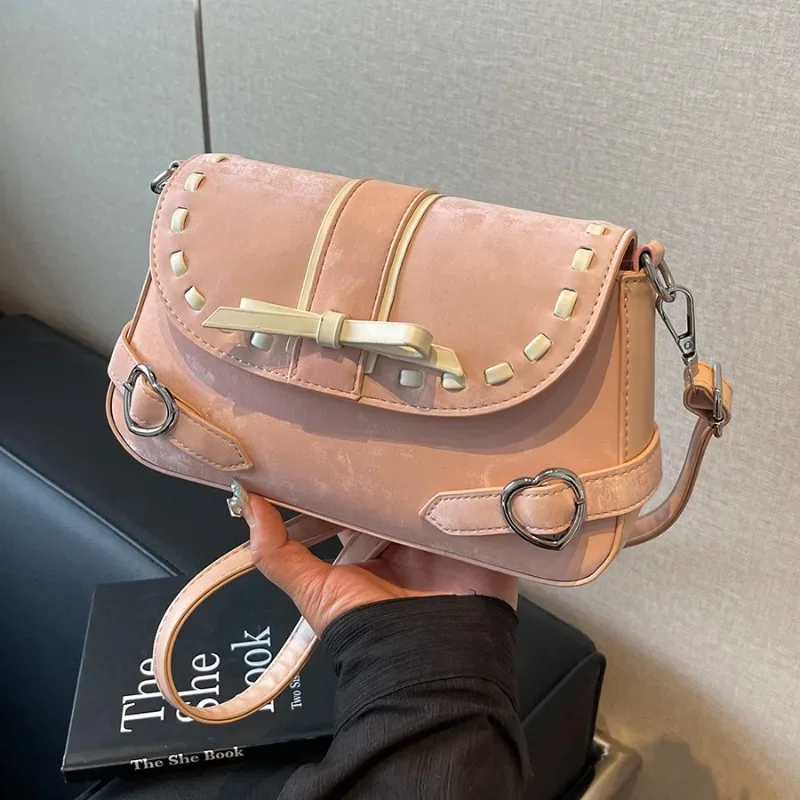 Niche Spice Girl Locomotive Underarm Bag Women's 2024 New Temperament Fashion Shoulder Crossbody Bag Bow Baguette Bag