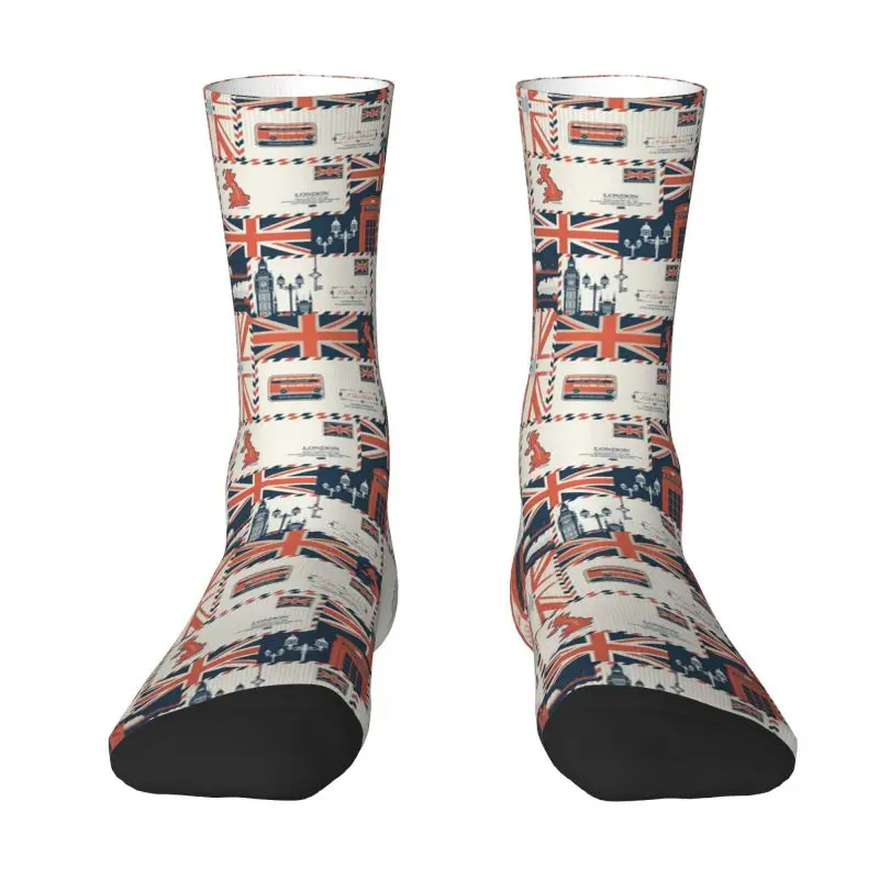 United Kingdom Flag Collage Men's Crew Socks Unisex Fun UK London British Pattern Spring Summer Autumn Winter Dress Socks