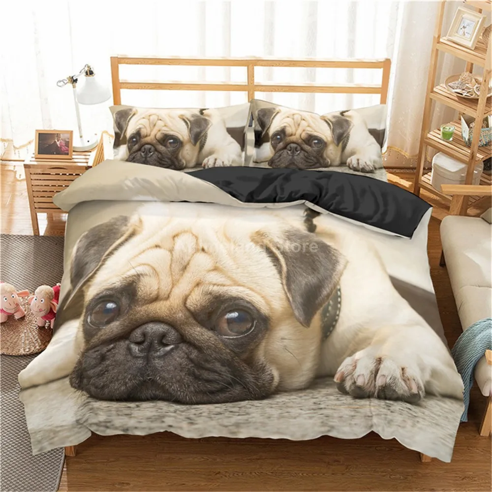 

Lovely Pet Pug Dog Bedding Set: Luxury Duvet Cover, Available in Single, Twin, Queen & King Sizes for Home Textile Decor