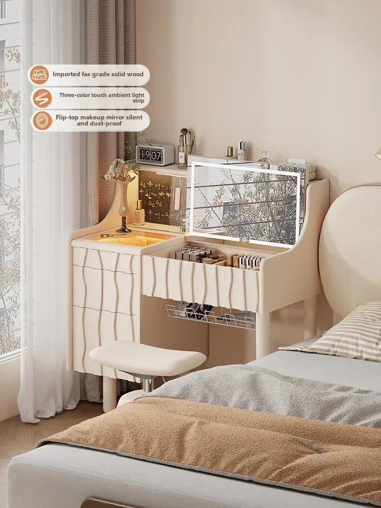 Dresser makeup table flip cover bedroom cream style light luxury desk makeup table integrated