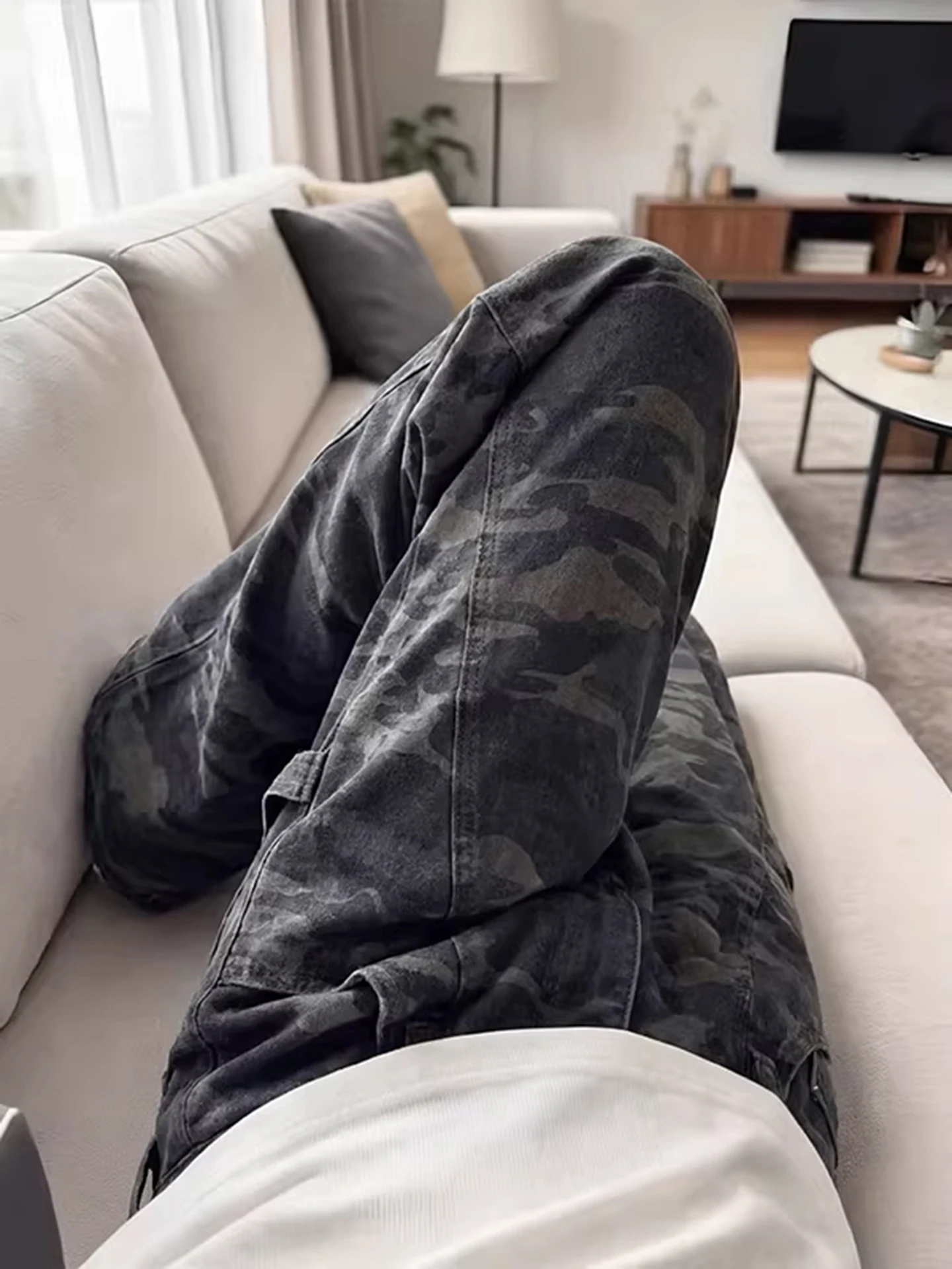 

Мужские джинсы Cleanfit с камуфляжным принтом, расклешенные, в американском уличном стиле, прямые рабочие брюки-карпентеры, весенняя мода