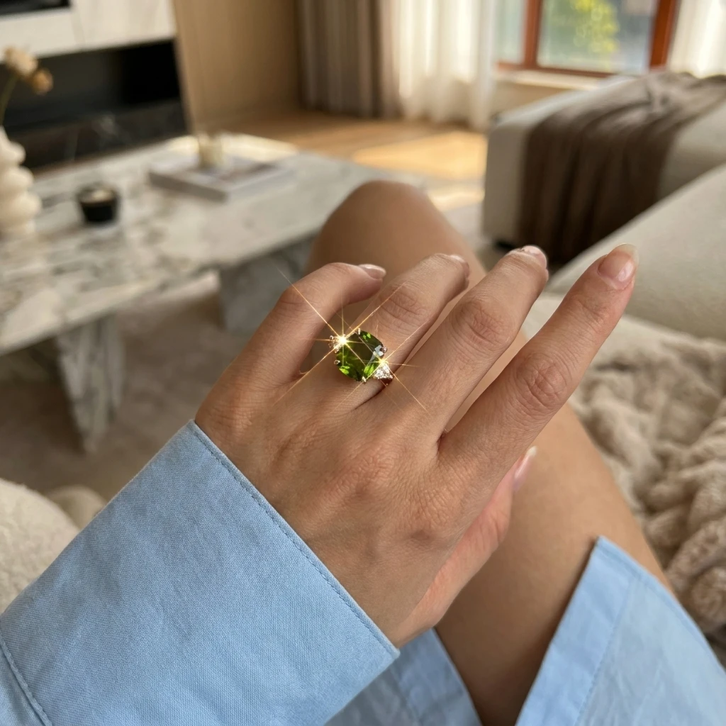 Square Emerald Green Cubic Zirconia Copper Ring for Women Geometric Minimalist Vivid Color Stackable Finger Jewelry