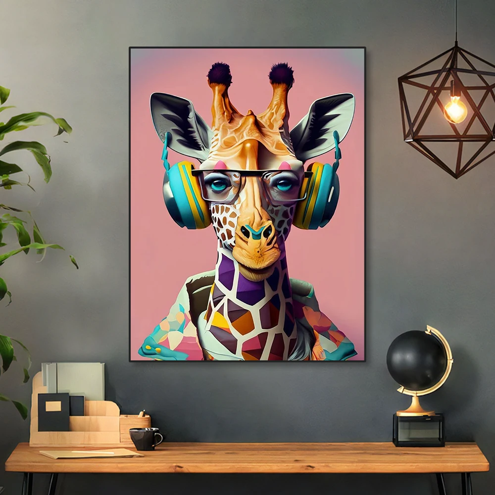 Funny Color Animal Bubble Posters Canvas Painting Prints Cute Giraffe Tiger Sheep with Glasses Wall Art for Home Cafe Bar Decor