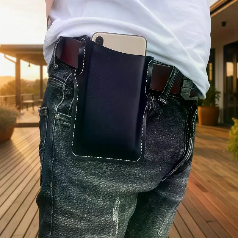 1Pcs Mobile Phone Hanging Waist Bag Universal Sports Waist Bag Leather Phone Belt Bag Outdoor Equipment Accessories