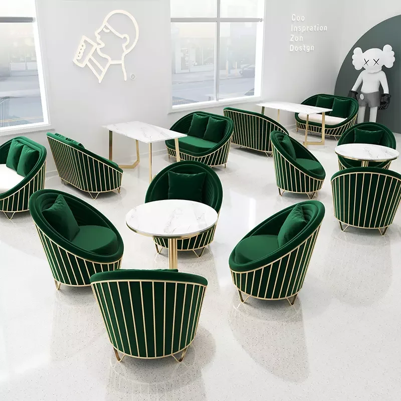 Nordic European Luxury Modern Leisure Metal Sofa Dining Coffee Table And Chair Set Mable Round Shape Tea Tables And Chairs Set