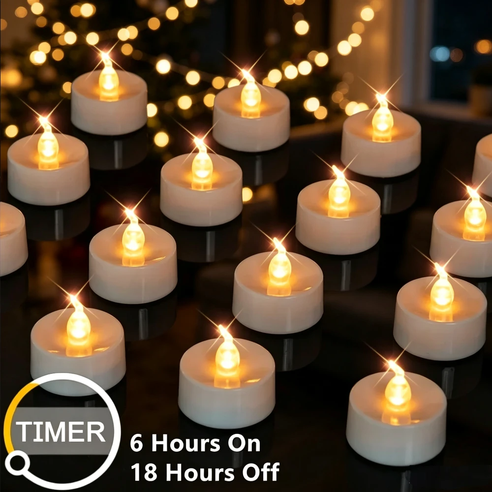 Flameless TeaLights Candles with Automatically Timer Cycle 6 Hours On 18 Hours Off  LED Tea Lights Flickering Candles For Home Table Decoration