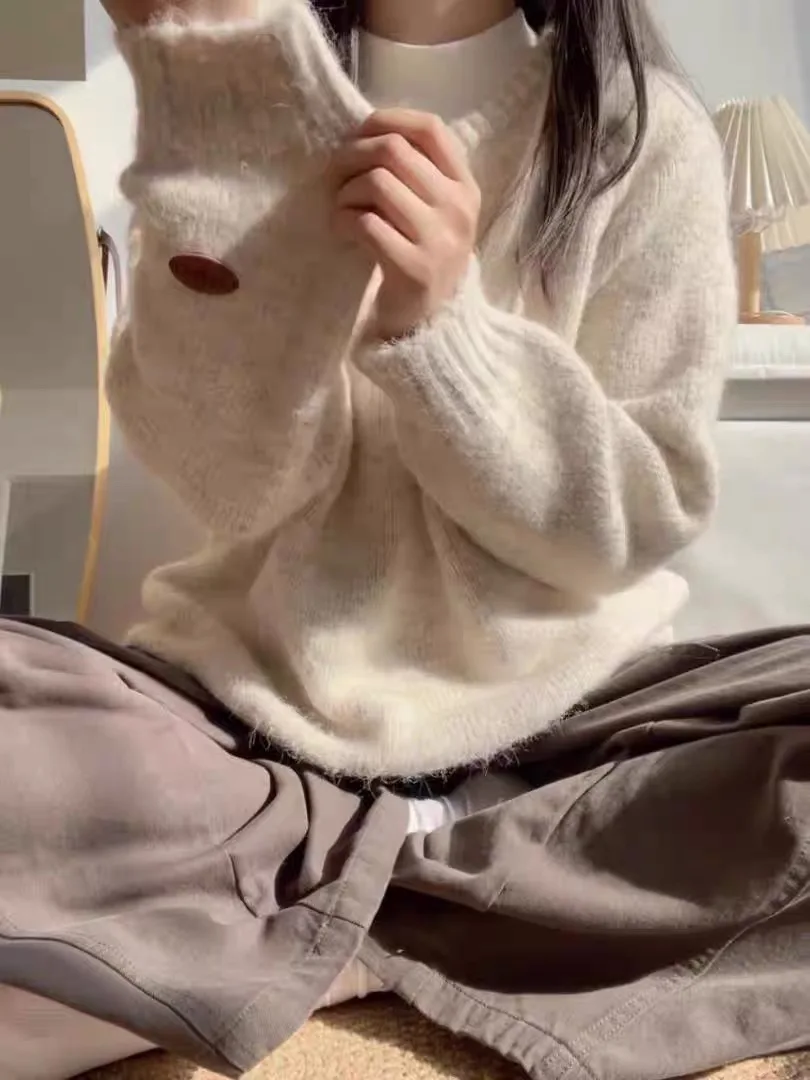 الكورية Sle المرأة Thiened المتضخم تريكو طويل Sve جولة Ne البلوز سترة شتاء دافئ الترفيه Faion الأعلى