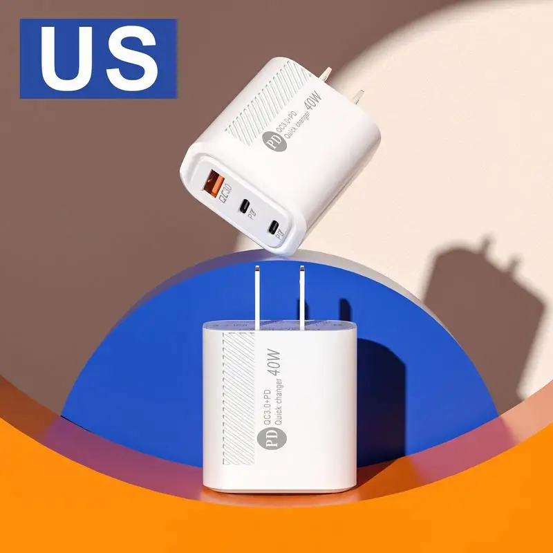 40W Fast Charging Adapter QC3.0 2PD+USB multi-port Charging Block power adapter For Type-C Devices Fireproof Twill charger