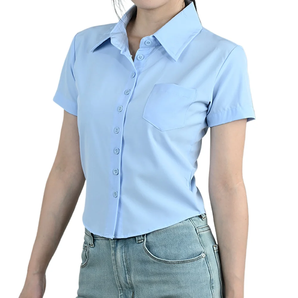 

New Summer Women's Shirt Short-Sleeved Korean Fitted Turn-Down Collar Button Ladies Blouse Commuting Breathable Shirt