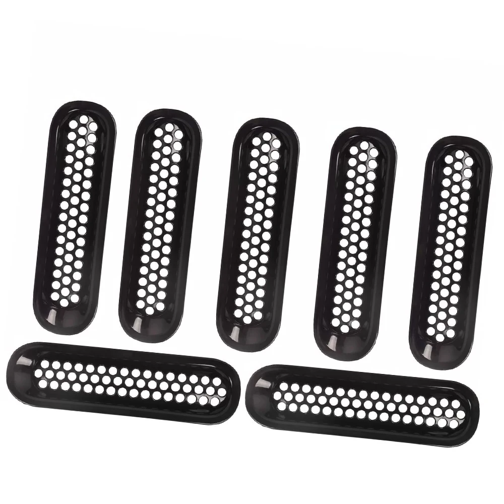 

7Pcs Black Front Grill Inserts Mesh Grille Trim Cover Kit for Jeep Wrangler JK 2 Door & Unlimited 4 Door 2007-2018