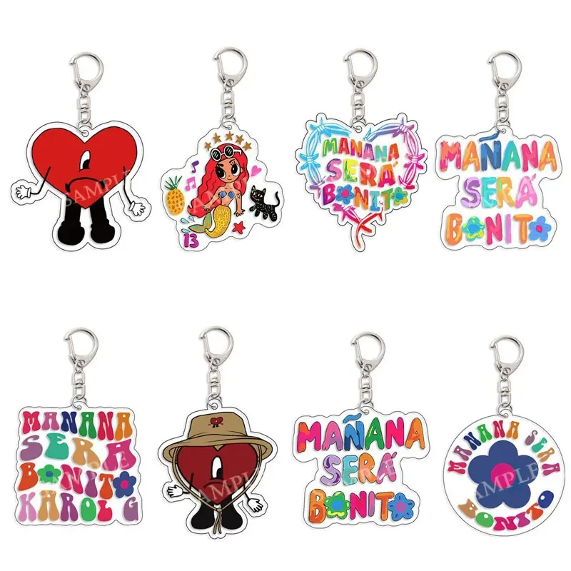 Karol G Bad Bunny Un Verano Sin Ti Manana Sera Bonito Bichota Heart Keychain Cartoon Cosplay Car Keychains Pendant Jewelry Gift