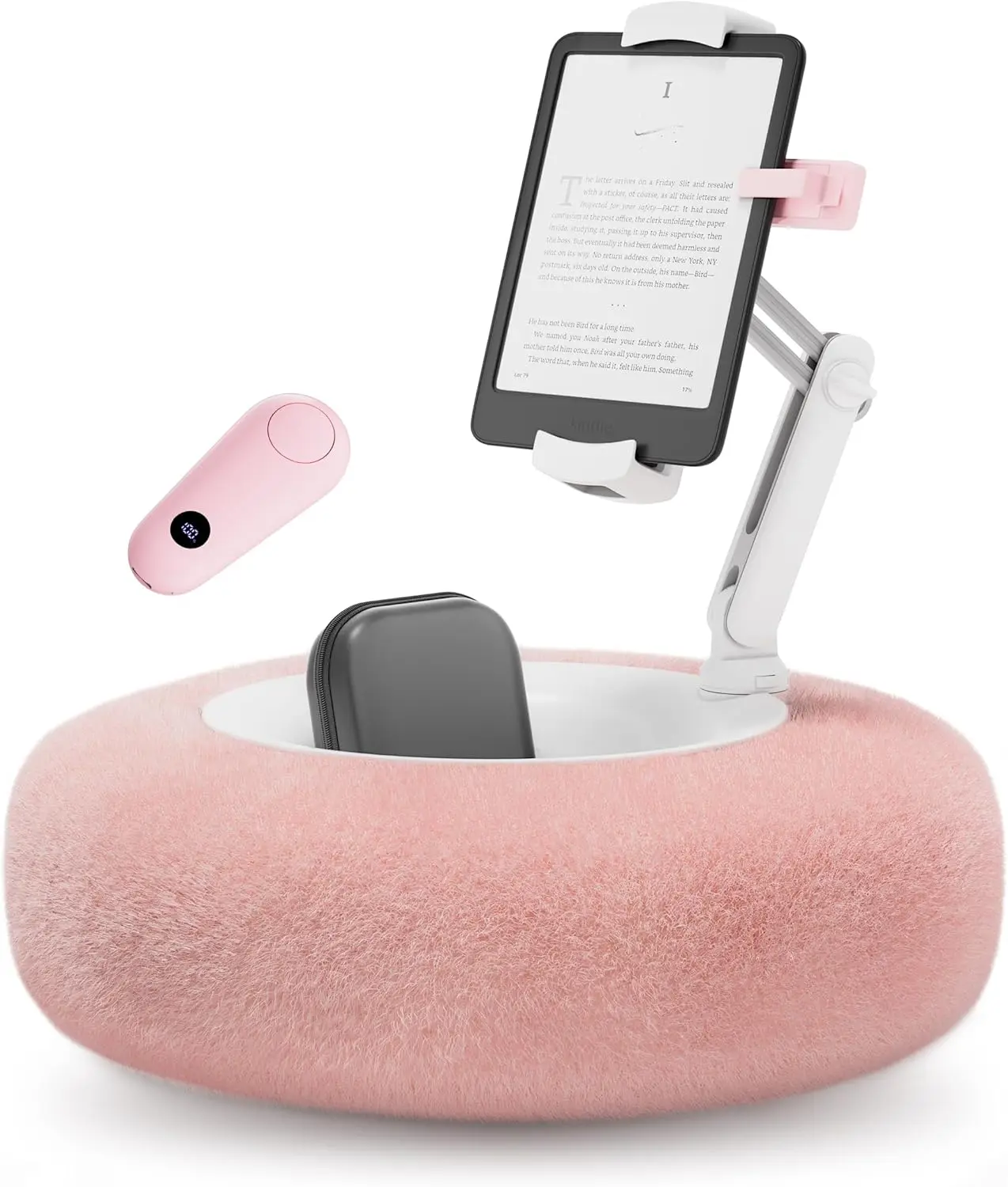 

Adjustable Tablet Pillow Stand with Page Turner and Snack Bowl, Compatible with 4.7-13 inch Devices
