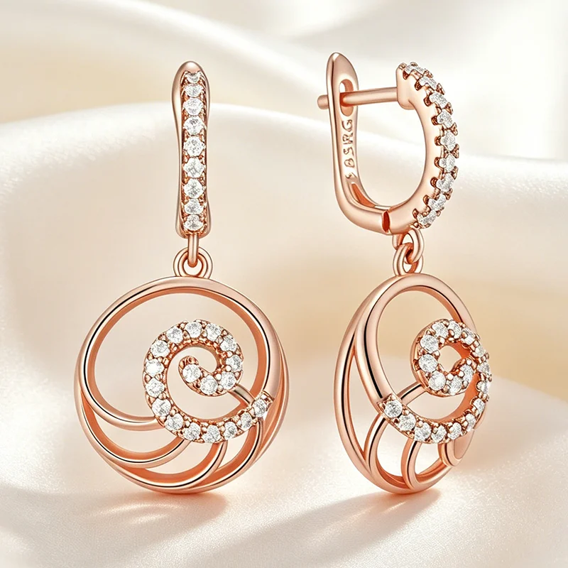 Kienl Trendige 585 Roségoldfarbene Blumen-Ohrhänger für Damen, Modische Glänzende Natürliche Zirkon-Accessoires, Täglicher Edel-Schmuck 2026