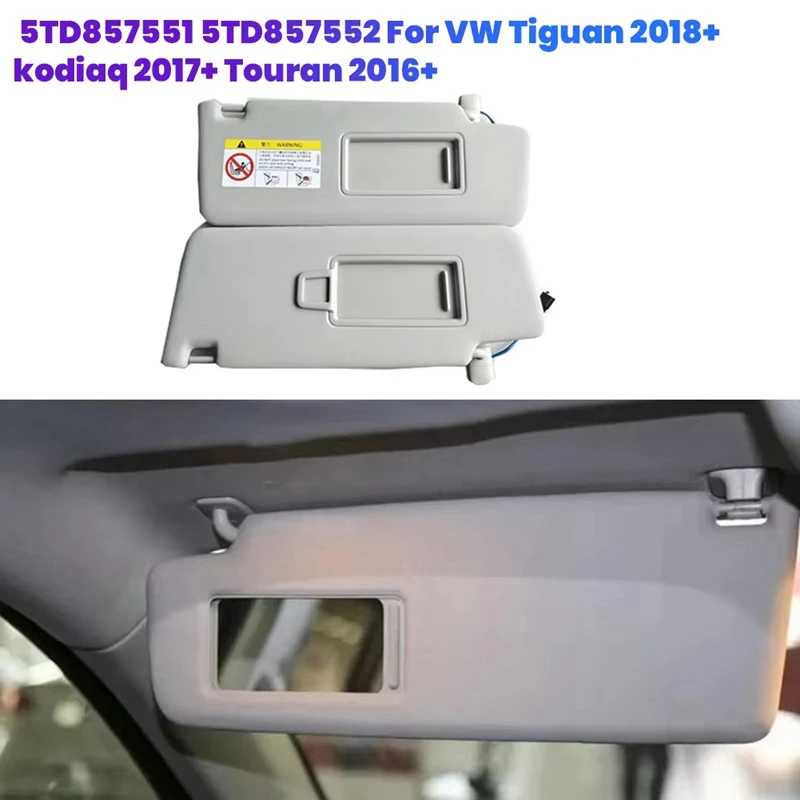 

1Pair Sun Visors W/Vanity Mirror 5TD857551 5TD857552 For VW Tiguan 2018+ Kodiaq 2017+ Touran 2016+ Shades Makeup Mirror