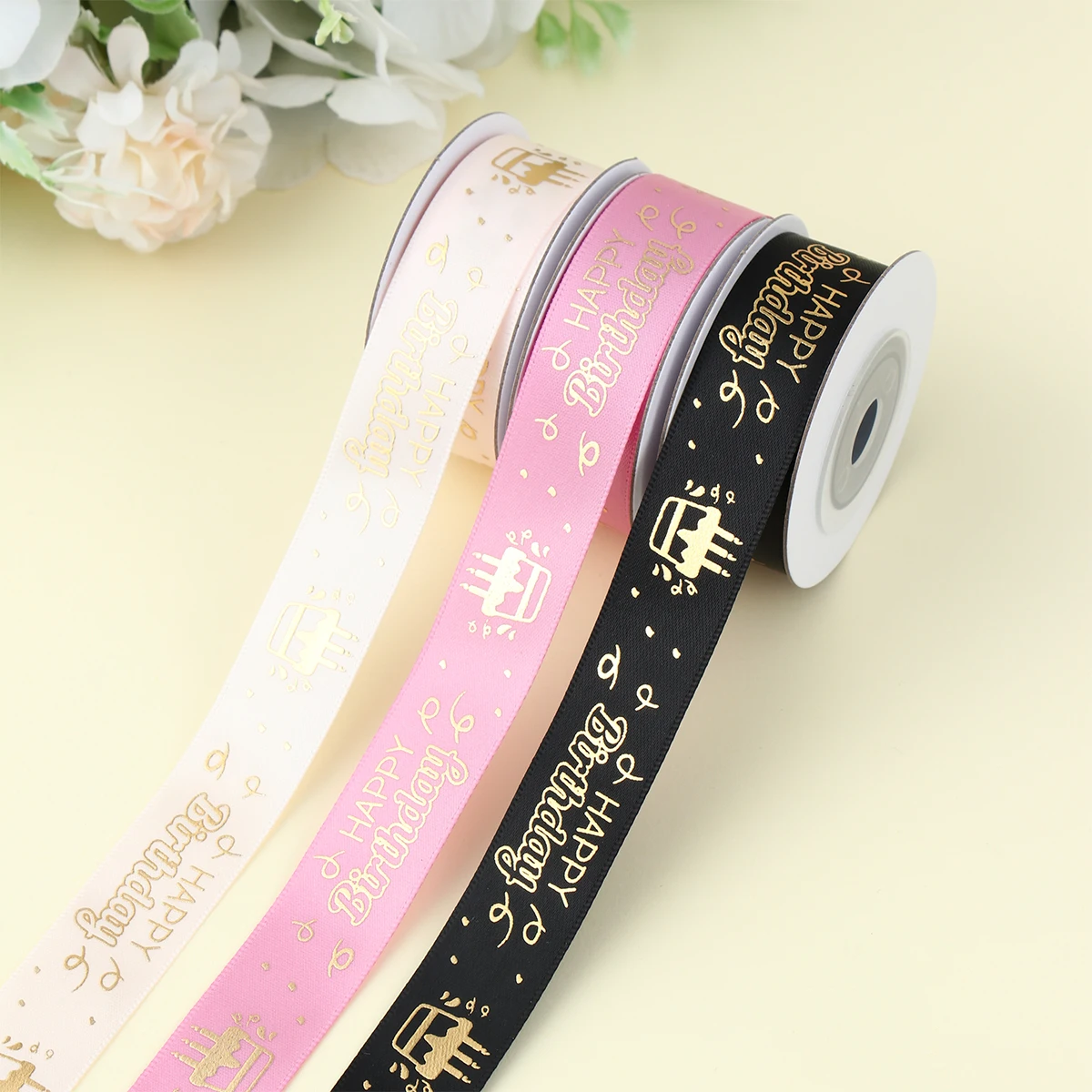 Polyester Golden Ribbon 18th 30th Birthday Party Decorations for Gift Wrapping Golden Ribbon Happy Birthday Cake Baking Supplies