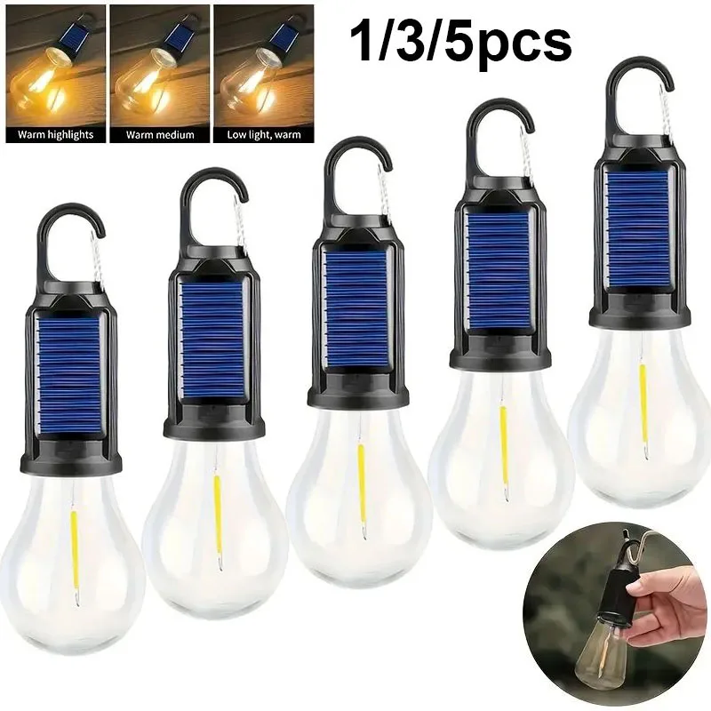 1/3/5 Solar Light Bulbs LED Camping Lights with 3 Modes Outdoor Hanging Tent Lights Suitable for Camping Hiking and Fishing