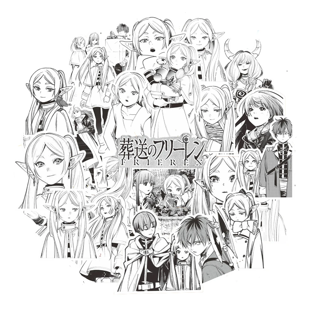 

10/30/70pcs Anime Frieren: Beyond Journey's End Stickers DIY Helmet Phone Skateboard Himmel Cool Black White Manga Decals Pack