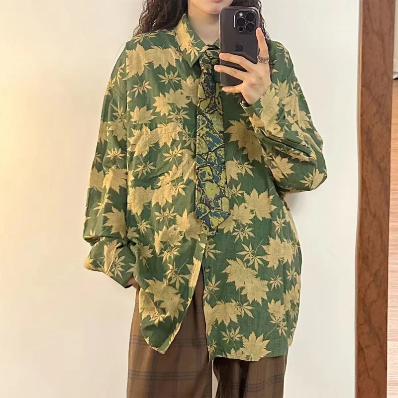 Spring And Autumn Vintage Blouses for Women Fashion 2025 Printed Long Sleeve Shirt Loose Tops Shirts Female Blouse
