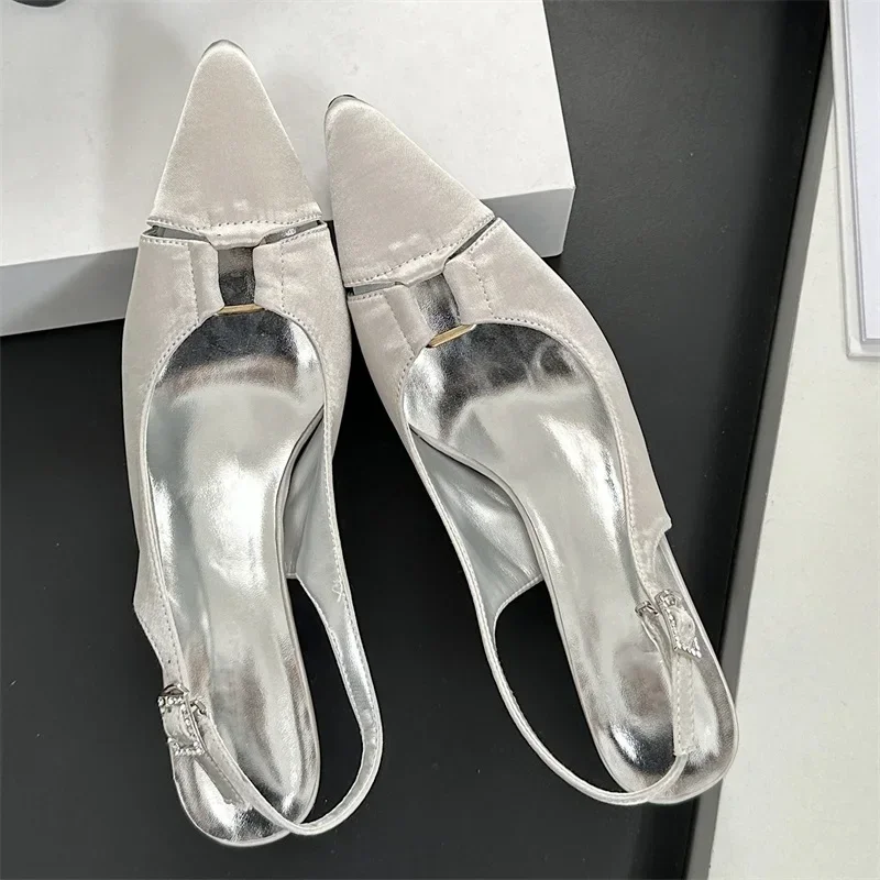 Aneikeh Wrinkle Satin Thin High Heels Mules Pumps Women Slippers Fashion Pointed Toe Shoes Elegant Summer Shoes Tacones Mujer