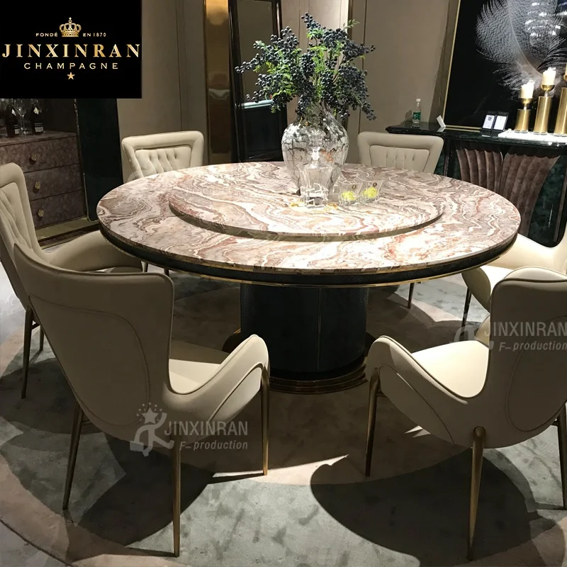 Custom Modern Luxury 6 Seats 1.8m Big Round Dining Table Marble Top Dining Table With Lazy Susan