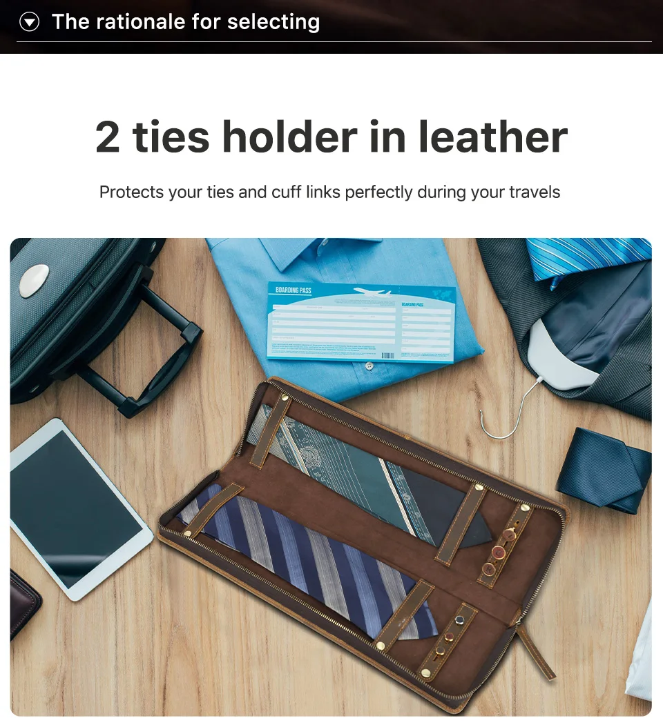 CONTACT'S FAMILIE Retro Leder Krawatte Organizer Box für Männer Krawatte Manschette Links Halter Reise Fall Lagerung Display Mäppchen Handgemachte – Detail 9