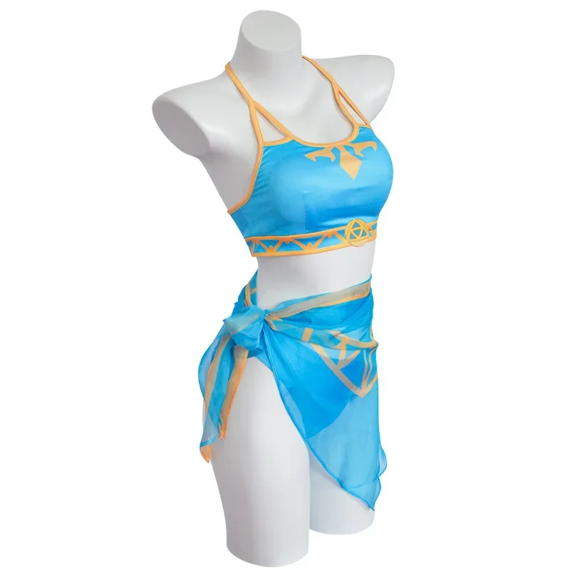 Princess Zelda Cosplay Costume Swimsuit Summer Swimwear Zelda Sexy Swimsuit Cosplay Zelda Ears Golden Long Wig Soft Bikini