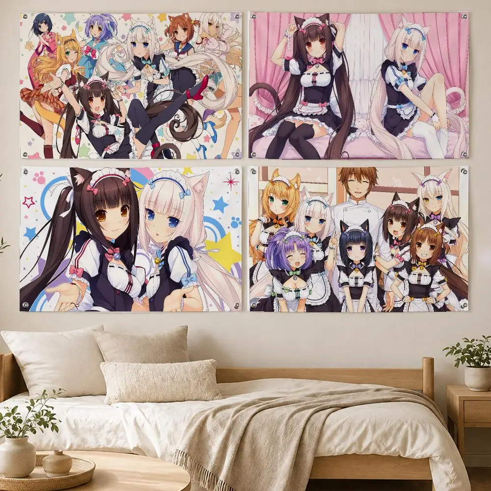 Nekopara Visual NovelType Flags Room Bedroom Home Outdoor Wall Hanging Concert Printed Background Decoration Art Banne