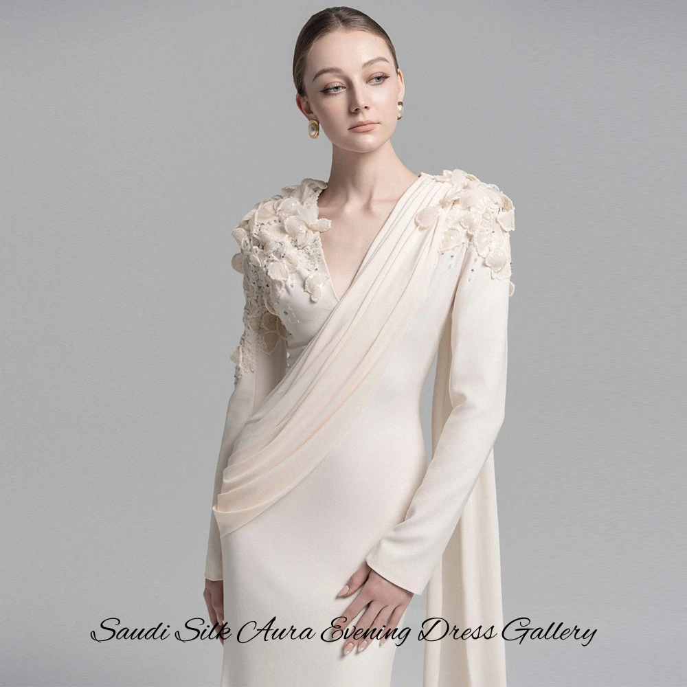 Delicate Appliques Lace Customized Evening Dress Classic V-Neck Long Sleeves Celebrity Gowns Elegant Mermaid Vestido De Festa image 5