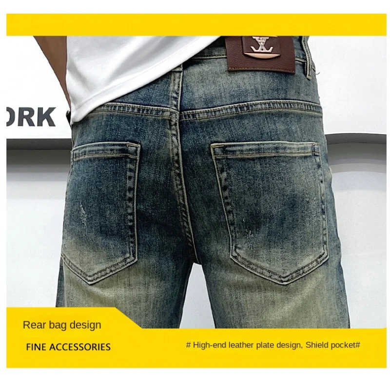 Street Retro Washed Denim Shorts Men's Summer Fashion Nostalgic Scrape Straight Slim Fit Trendy Capris Middle Pants