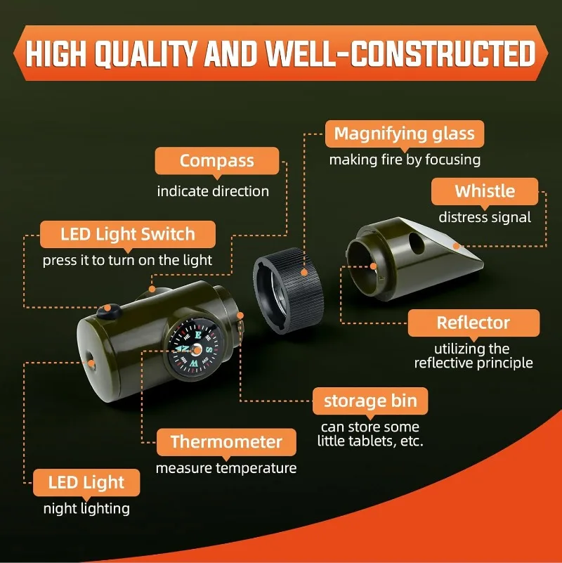1/2/6/10/30 PCS 7 in 1 Fischio di sopravvivenza di emergenza Strumento multifunzionale per esterni Fischietti di sicurezza per escursionismo Campeggio Pesca Salvataggio