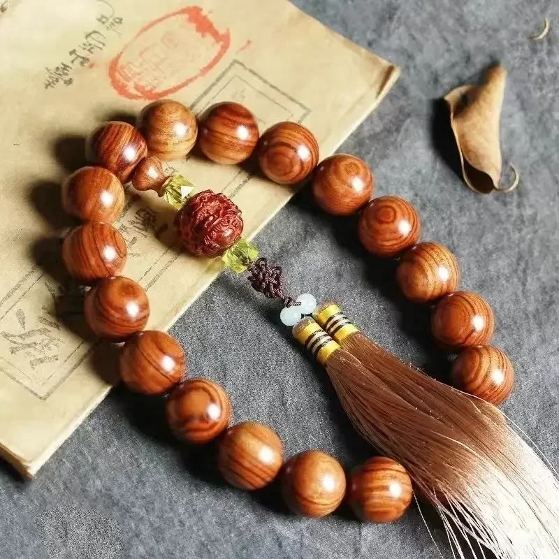 

Pure Natural Red Sandalwood Six Wood HandString Green Sandalwood Pear High-grade Handheld Rosary Calm Car Hanging Wen Play Beads