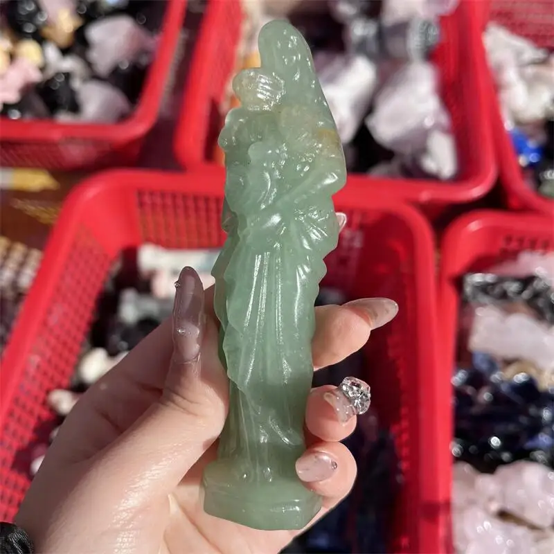 Natural Green Aventurine Virgin Mary Statue Carving Crystal Healing Fengshui Gemstones HomeDecoration Holiday Gift 1PCS