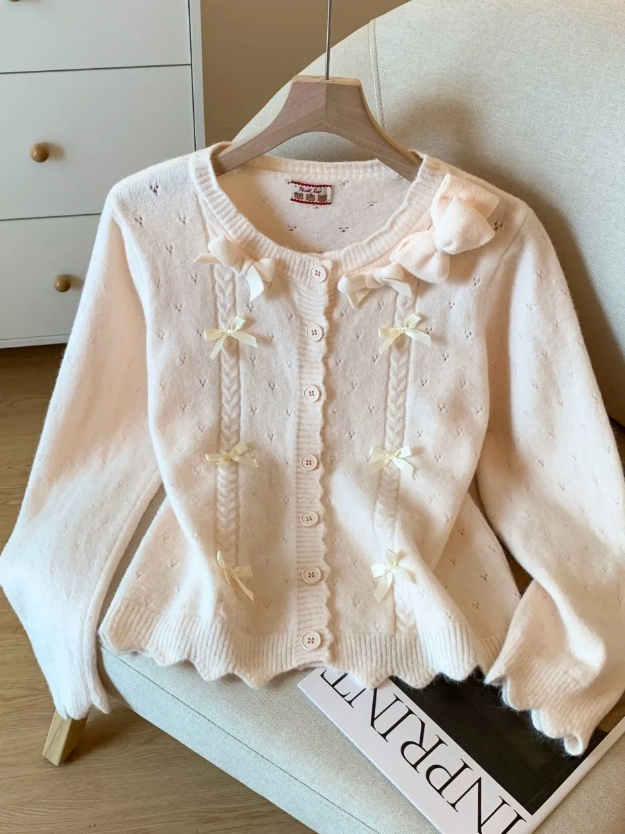 달콤한 슬레 블루 리본 매듭 스웨터 가디건 여성용 부드럽고 아늑한 니트 탑 가을 겨울 패셔너블 롱 스웨터 색상