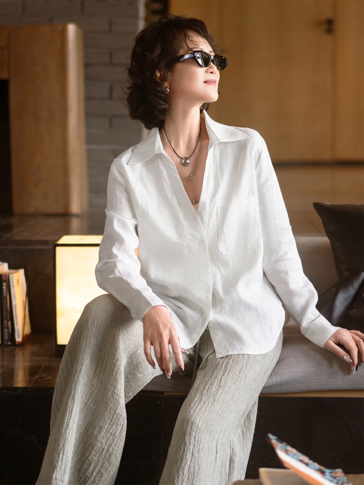 

Loose Fit Linen irt Women's Summer New Sle Breathable Sweat Absorbing Slimming Knowleable Personali Sunscreen irt